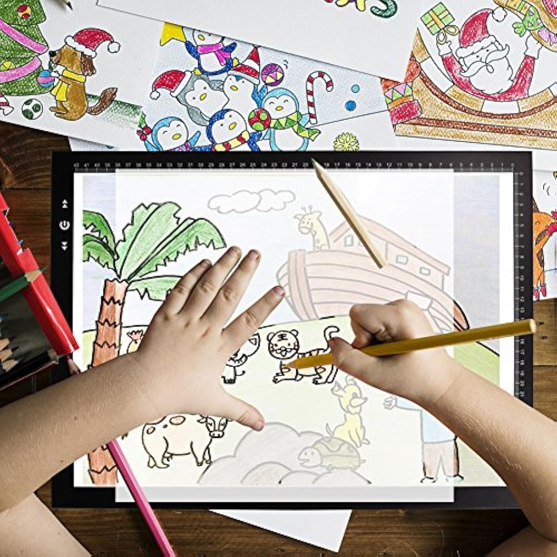 HSK A3 Artist tracing Light Box Copy Table, 12V1A Adapter Power Dimmerable 6000 Lux Lock Button Artcraft Light Pad for Tatto Drawing, Sketching, Animation,Diamond Painting