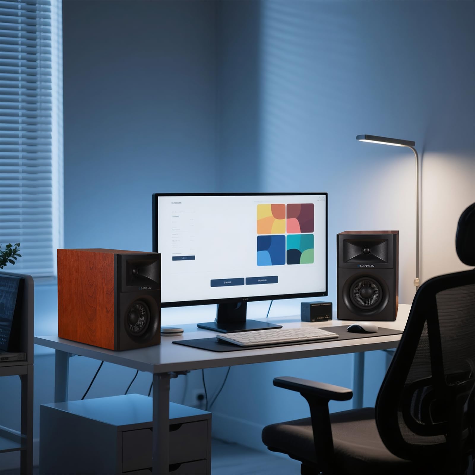 Sanyun SW203 4.0 Computer Speakers - 60W 4-Way DSP Control 3D Immersive Sound - 3" Carbon Fiber Woofer & 20mm Silk Dome Tweeter - 24bit DAC USB/Bluetooth 5.4/AUX - Studio-Grade Audio (Pair, Black)