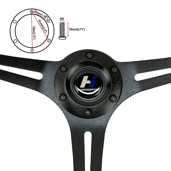 Hiracing 14" Universal Classic Wood Grain Steering Wheel Brushed 3 Spoke 1.5 Depth Steering Wheel with Horn Button 6 bolts (010)