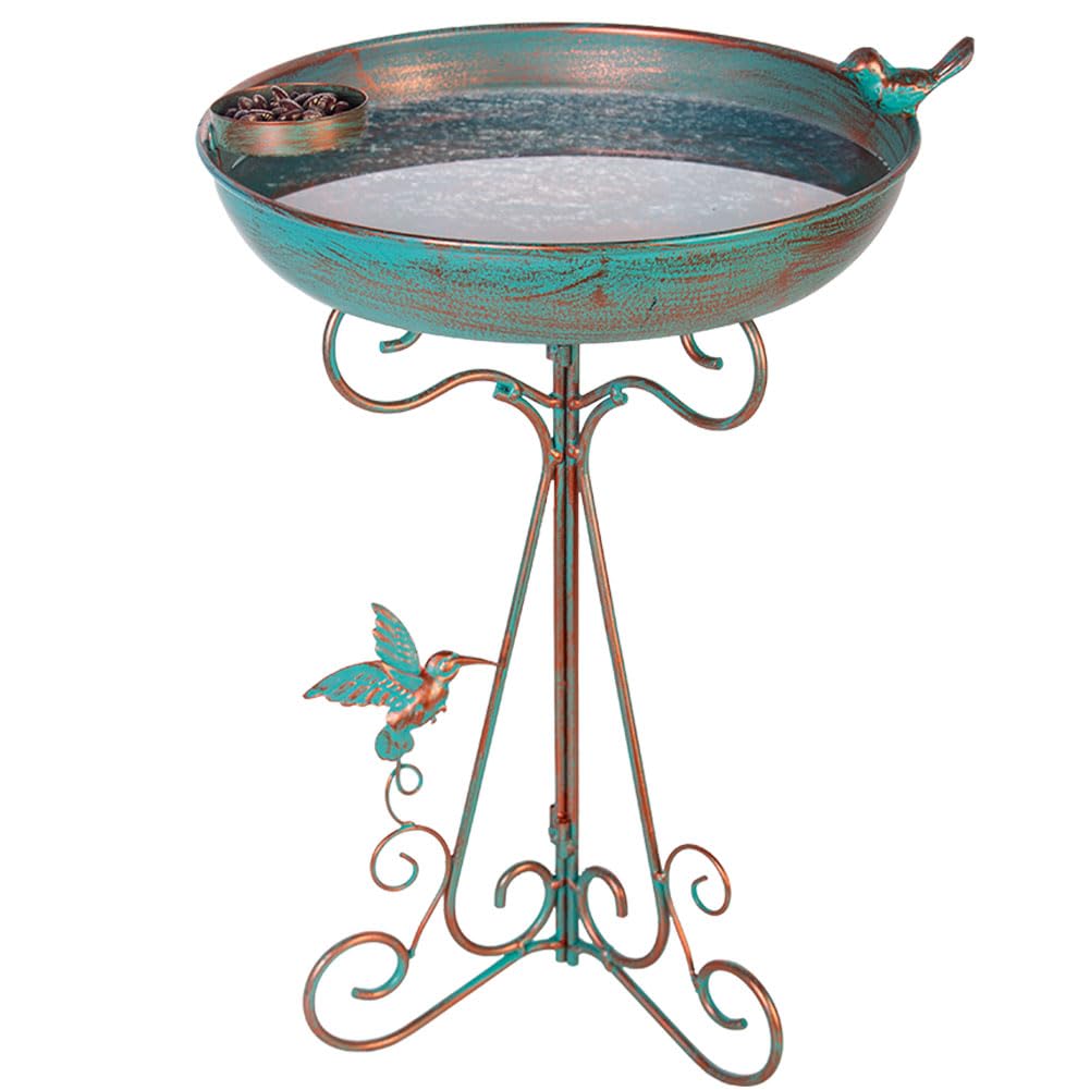 dreamysoul Bird Bath 12" Dia Bowl, Metal Birdbath with Feeder, Pedestal Bird Baths for Outside Outdoors Garden Patio Yard (Bronze)