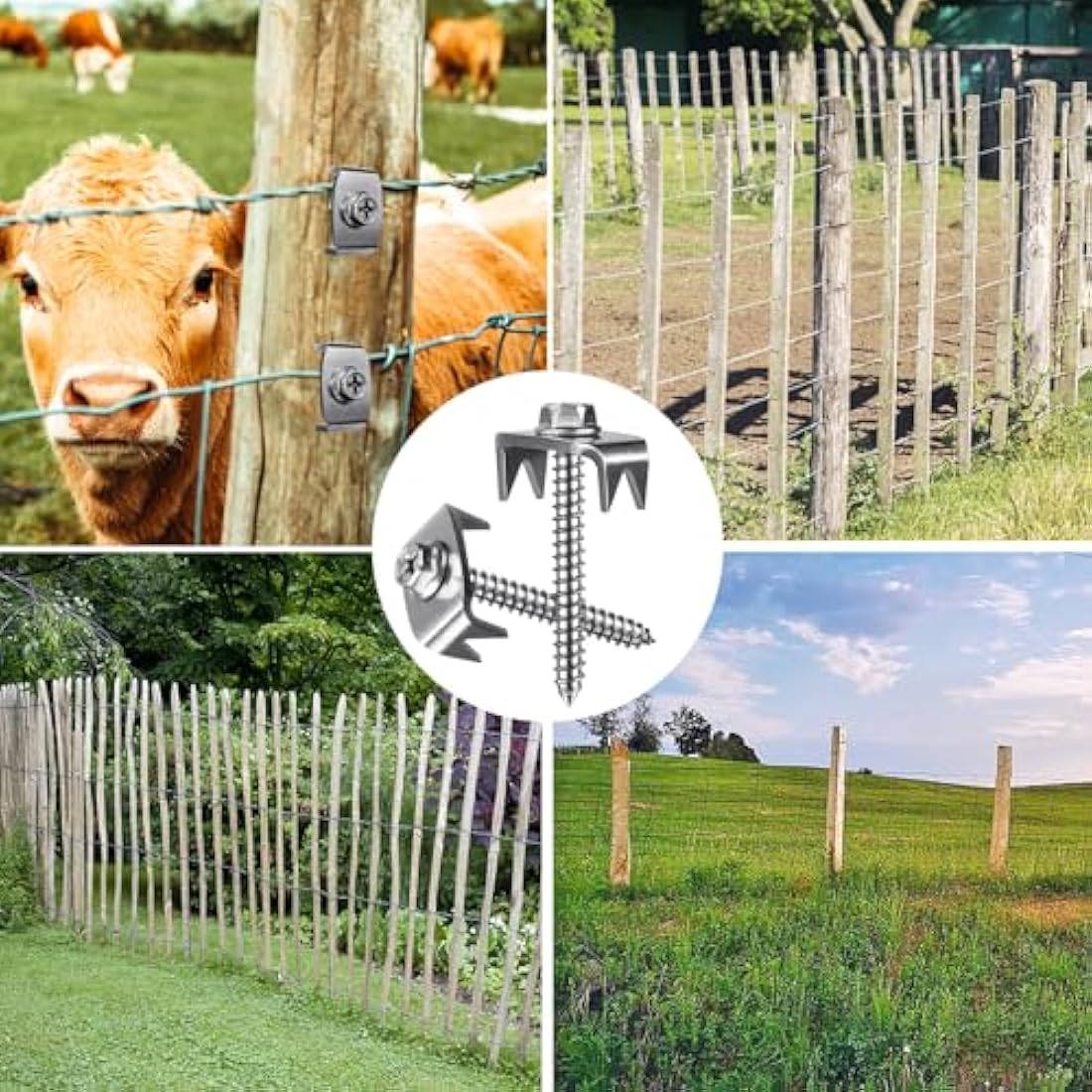 SELEWARE 200 Pcs Stainless Steel Fence Staples Fence Nails for Softwood Reusable Fence Nails for Wire Mesh & Woven Fencing, Fence Fasteners with Wire Fixer, Easy Install & Remove with Power Drill