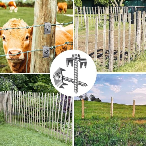 SELEWARE 200 Pcs Stainless Steel Fence Staples Fence Nails for Softwood Reusable Fence Nails for Wire Mesh & Woven Fencing, Fence Fasteners with Wire Fixer, Easy Install & Remove with Power Drill