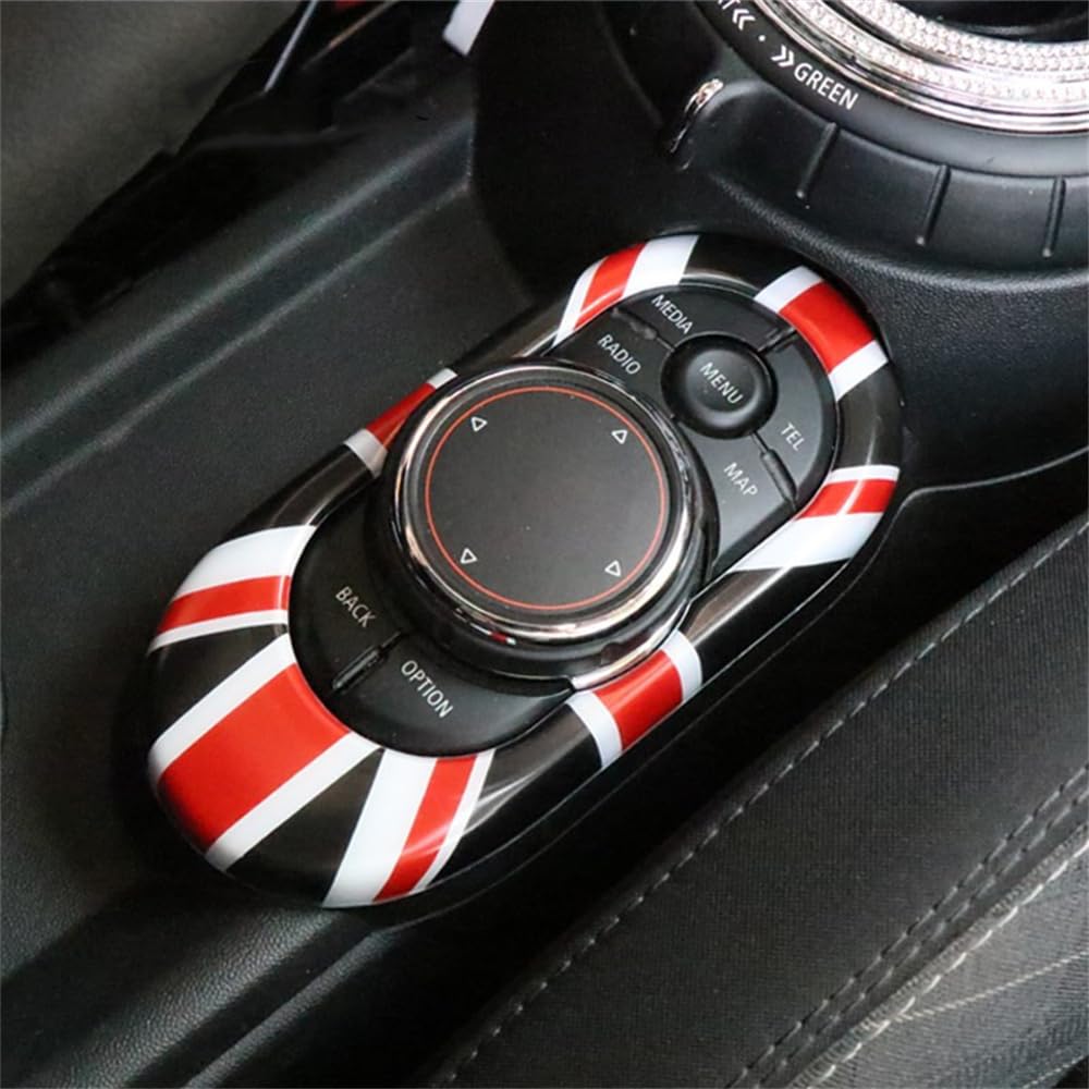 ABS Plastic Center Console Multimedia Gear Shift Panel Frame Trim Cover for Mini Cooper F55 Hardtop F56 Hatchback F57 Convertible 2014~2020 (Union Jack Gray)