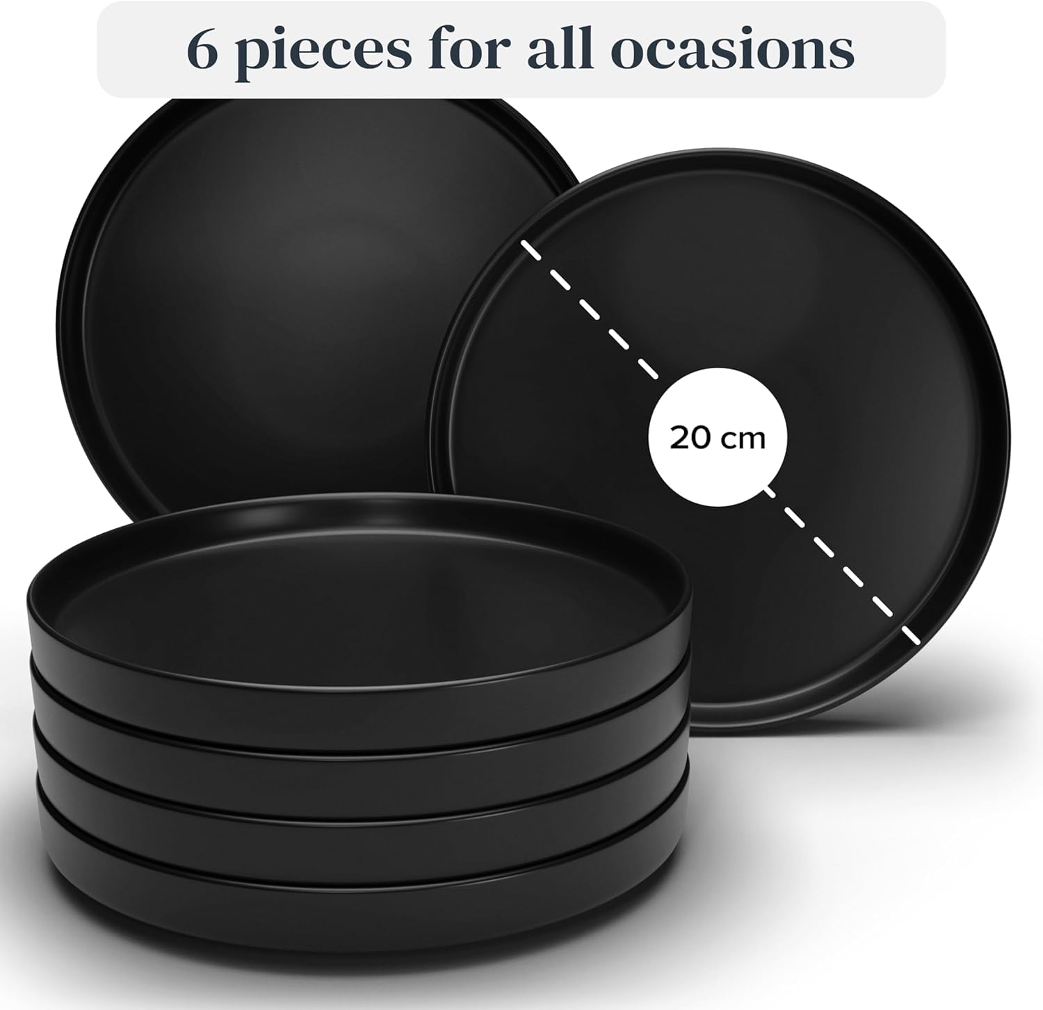 24 Piece Black Dinner Sets for 6 People - Cool Urban Style Stoneware Dinner Set for 6 - Dishwasher & Microwave Safe Plates and Bowls Set for 6 - Dinnerware Sets by Pure Living in Matte Black