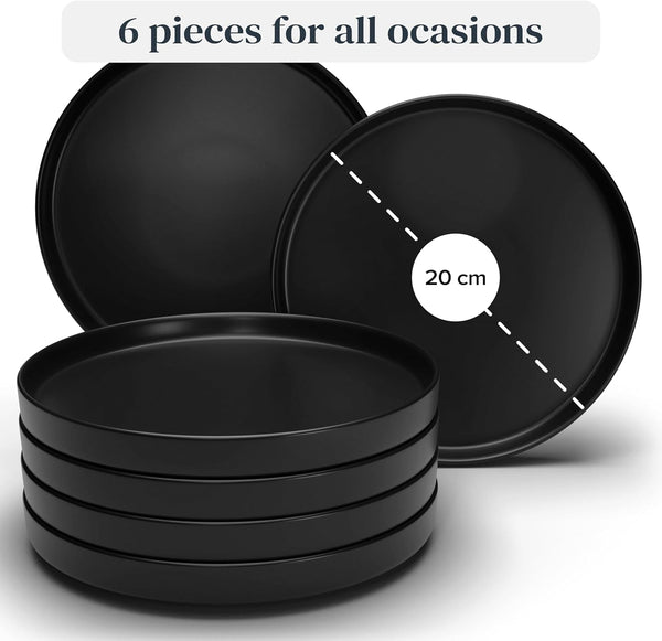 24 Piece Black Dinner Sets for 6 People - Cool Urban Style Stoneware Dinner Set for 6 - Dishwasher & Microwave Safe Plates and Bowls Set for 6 - Dinnerware Sets by Pure Living in Matte Black
