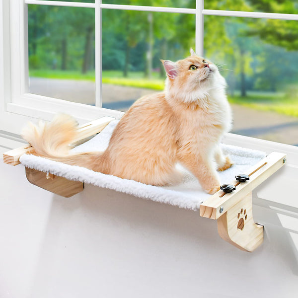 AMOSIJOY Cat Sill Window Perch Sturdy Cat Hammock Window Seat with Wood & Metal Frame for Large Cats, Easy to Adjust Cat Bed for Windowsill, Bedside,