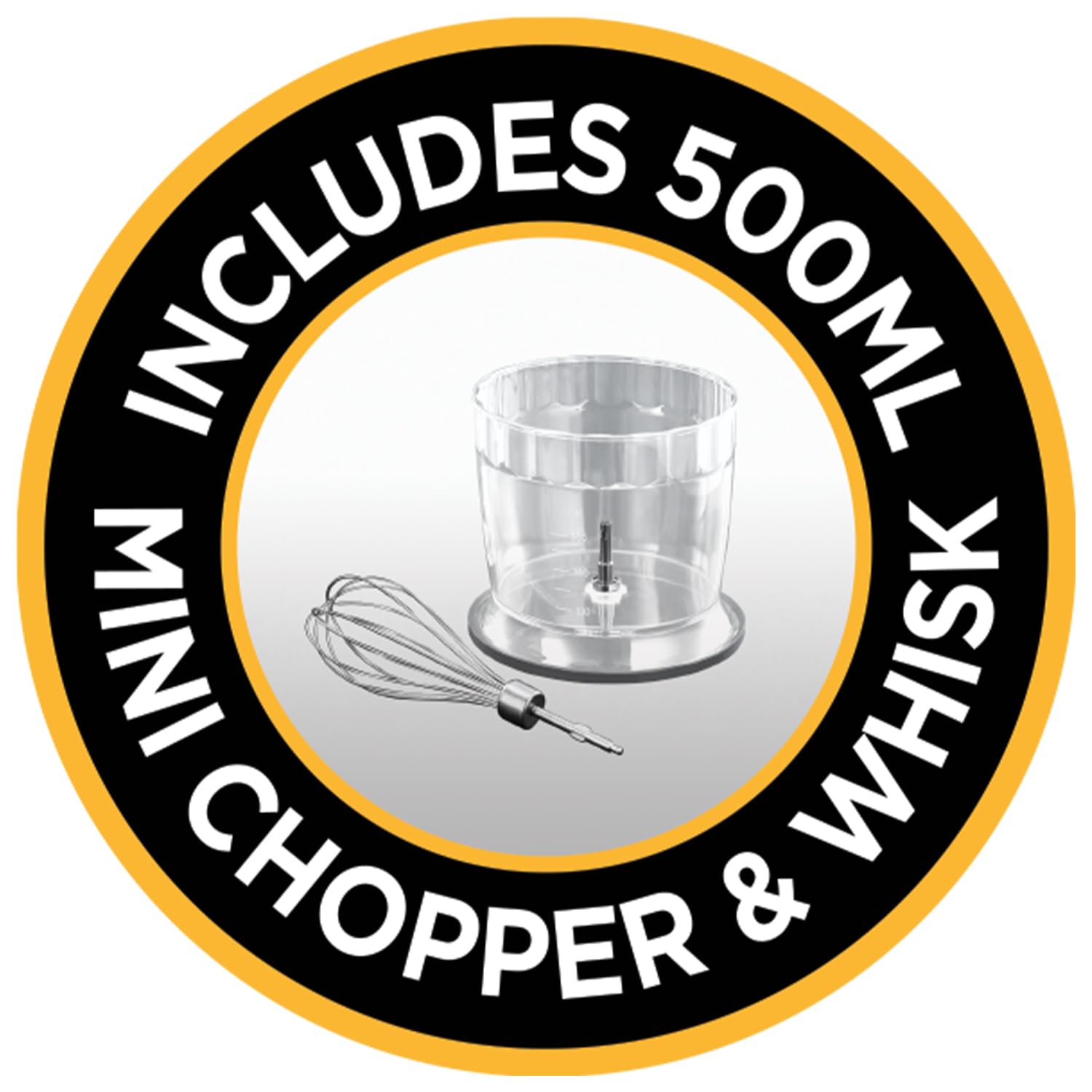 Russell Hobbs Desire 3 in 1 Electric Hand Blender, Fruit & Veg Mini Chopper & Whisk attachment, Stainless steel blending leg, whisk & blades, 500ml capacity chopping bowl & 700ml beaker, 500W, 24702