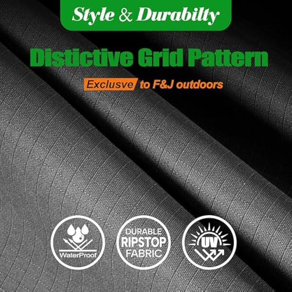 F&J Outdoors Garden Furniture Covers Waterproof Outdoor Table Cover Heavy Duty Tear Resistant Cinched Waist Windproof Extra Large Garden Furniture Cover, Grey, 330x89cm