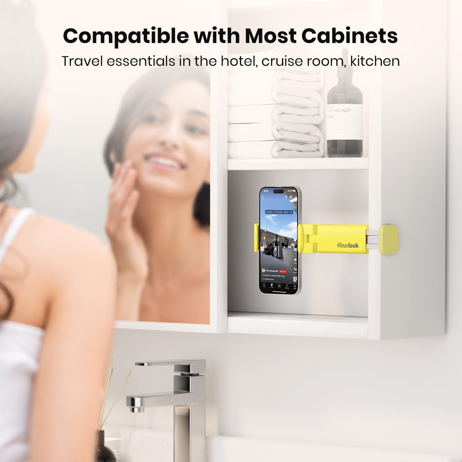 Airplane Phone Holder - Klearlook 4 in 1 Adjustable Phone Stand for Travel,360 Rotation Handsfree Viewing Flight Phone Holder,Foldable Travel Essential,Accessory for Flying/Traveling/Home/Office-Black