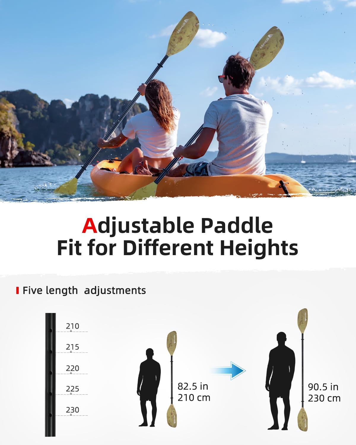 Abahub Adjustable Kayak Paddle 210-230 cm/82-90 Inches Floating Kayaking Oars Boating Oars Canoeing Oars Camouflage