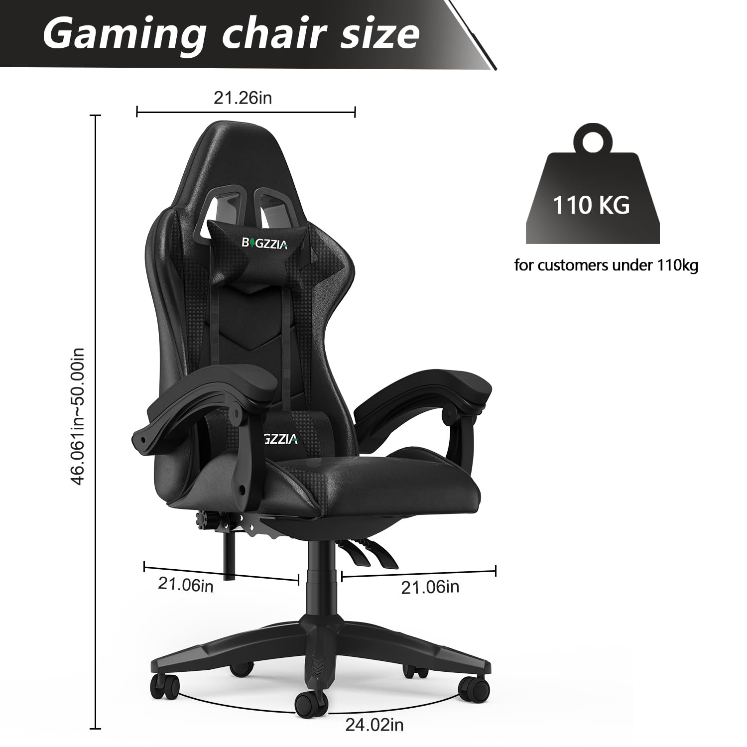 Racingreat Gaming Chair with Led Lights, Video Game Chair, Ergonomic RGB Gaming Chair for Adults, Height Adjustable Reclining Computer Chair with Headrest and Lumbar Support (With RGB, Black)