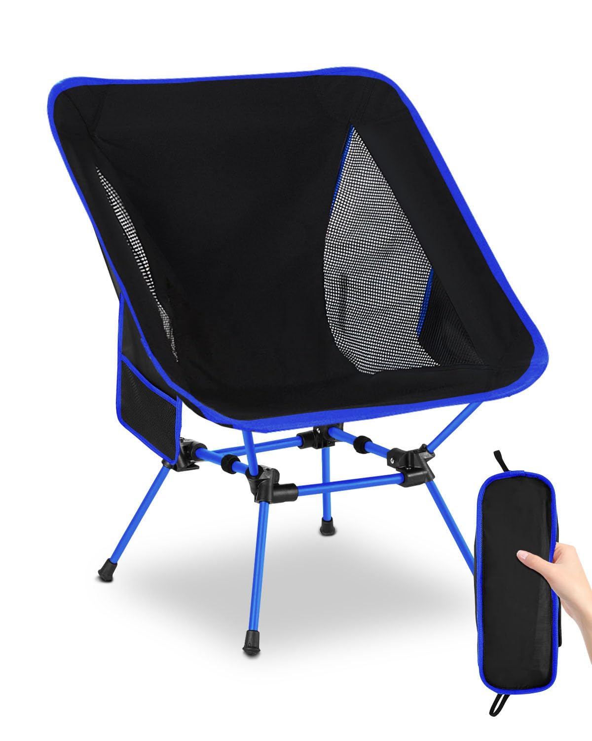 Evolpor Lightweight Folding Camping Chair with Storage Pocket & Carry Bag, High Weight Capacity, Portable for Camping, Hiking, Fishing – Great Gift for Dad, Blue