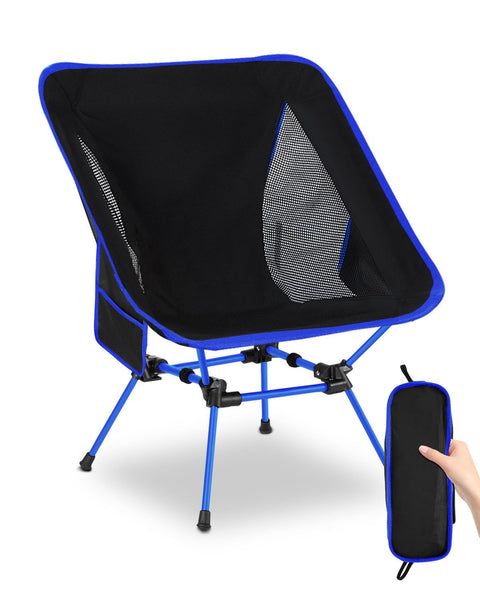 Evolpor Lightweight Folding Camping Chair with Storage Pocket & Carry Bag, High Weight Capacity, Portable for Camping, Hiking, Fishing – Great Gift for Dad, Blue