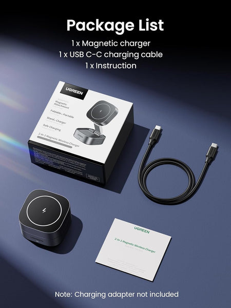 UGREEN MagFlow MagSafe Charger Compatible, 15W Wireless Charger Stand, 2-in-1 Magnetic Charging Station, Compatible with iPhone 16/15/15 Plus/15 Pro/15 Pro Max/14/13/12, AirPods 4/3/2/Pro 2