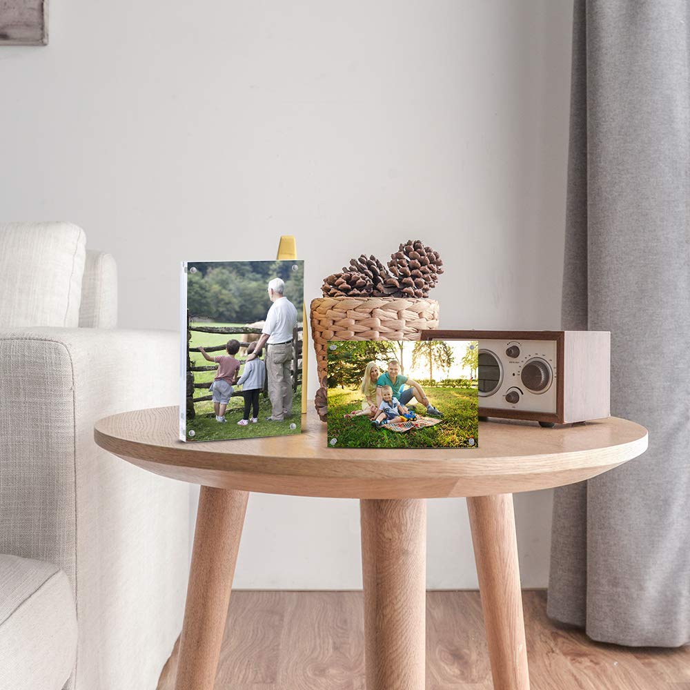 Acrylic Picture Frames 10 x 15 cm(4x6 inch), Clear Double Sided Block Set, Desktop Frameless Magnetic Photo Frame - Set of 5