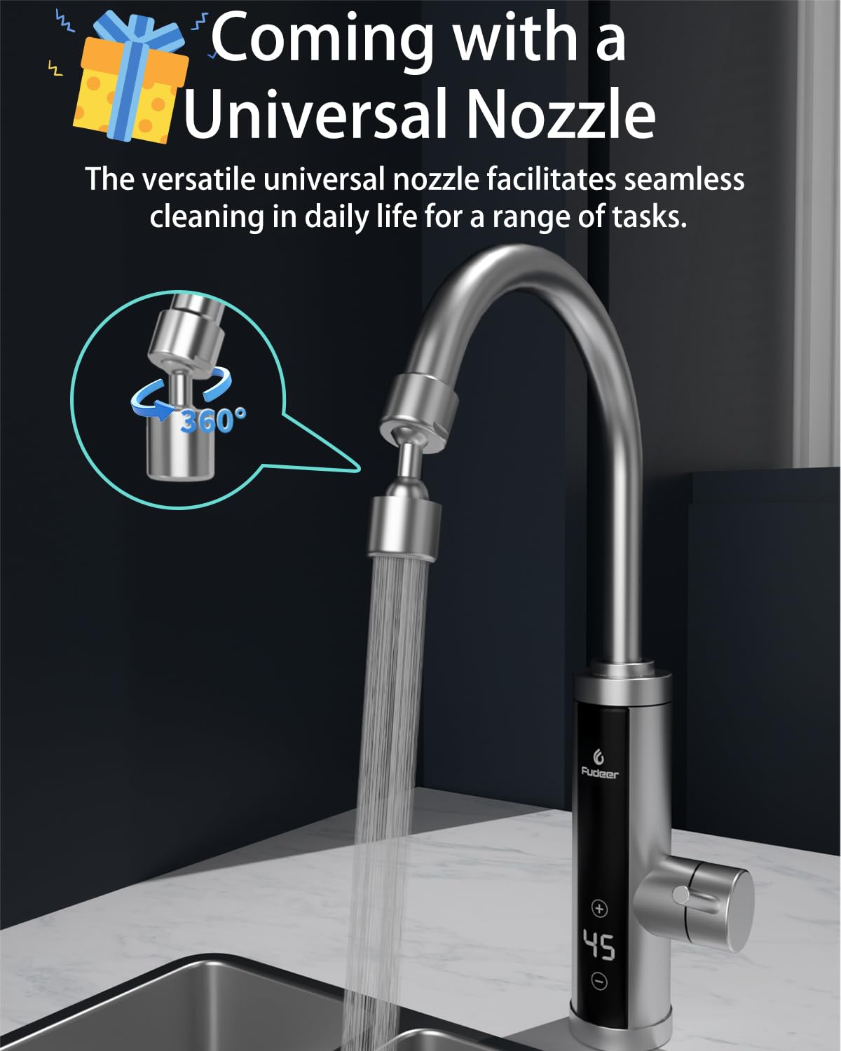Electric Hot Water Tap for Bathroom, Instant Hot Water Heated Tap for Kitchen, Stainless Steel Water Heater Tap Supply Hot and Cold Water Faucet with Digital Display (Mechanical Spout)