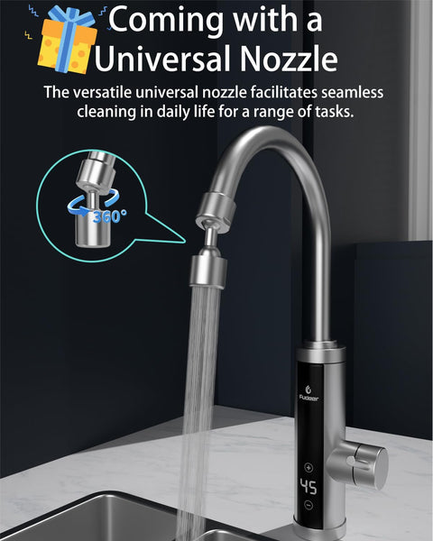 Electric Hot Water Tap for Bathroom, Instant Hot Water Heated Tap for Kitchen, Stainless Steel Water Heater Tap Supply Hot and Cold Water Faucet with Digital Display (Mechanical Spout)