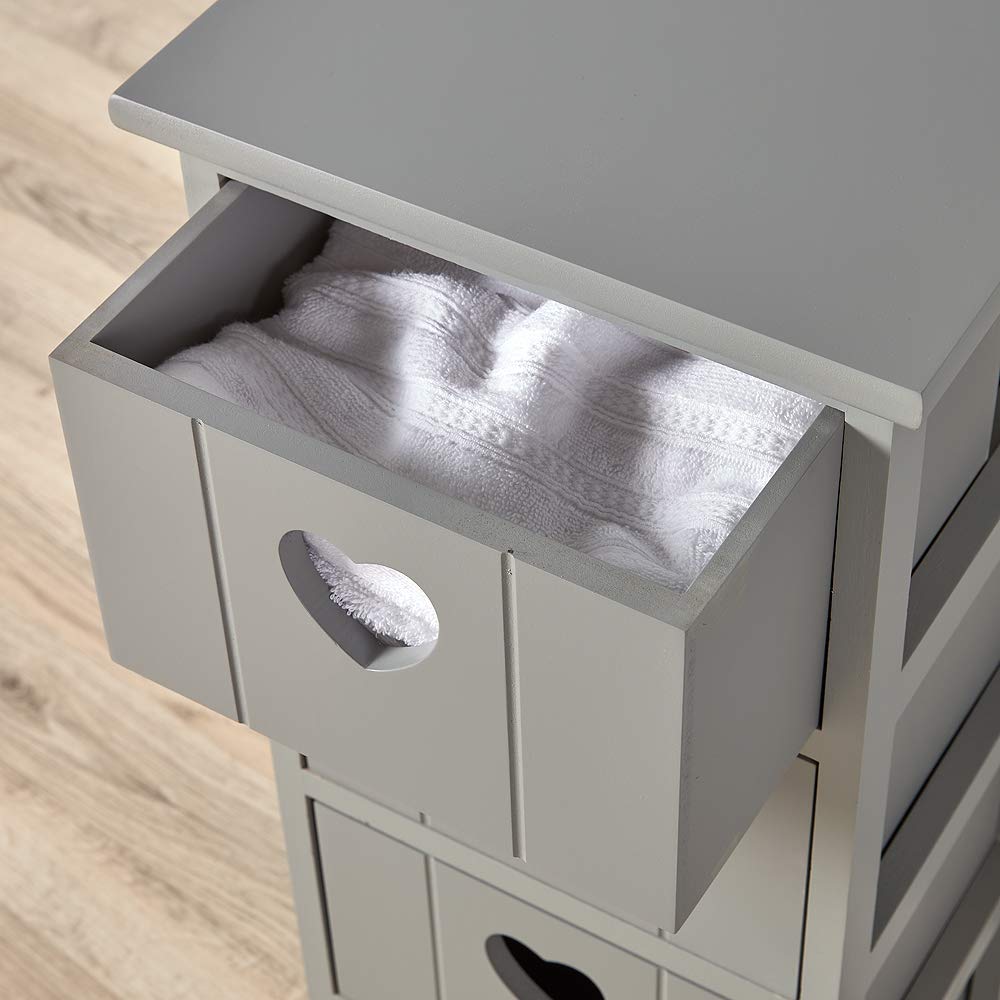 Home Source Chest of Drawers, Wooden Storage Unit Bedroom Organiser Bedside, Love Heart Design, 4 Drawer, Grey
