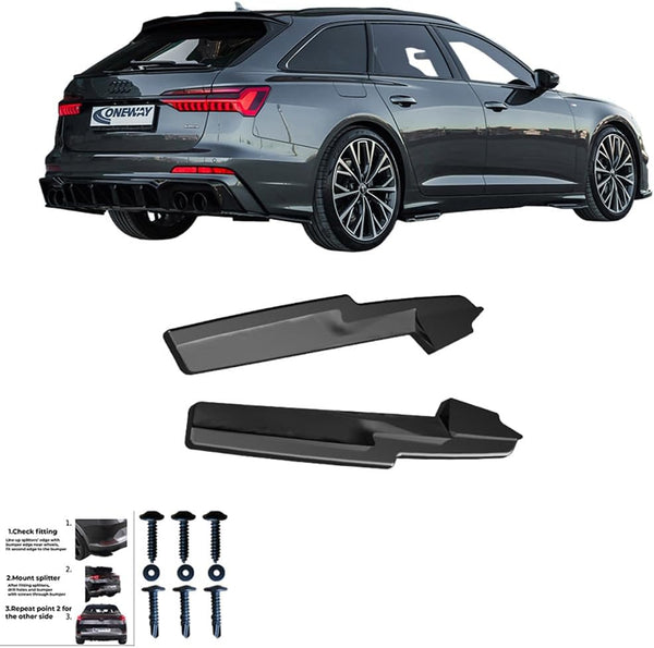 Oneway Rear Side Diffusors compatible with Audi A6 S-Line/S6 C8 (Sedan/Avant) 2018- - Gloss black