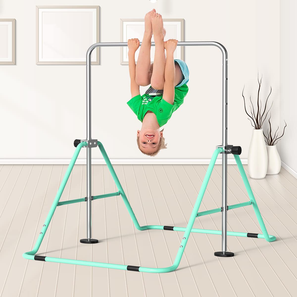 FBSPORT Gymnastics Bar, Folding Horizontal Bar Gymnastics Equipment for Kids Home Training, Expandable Gymnastics Training Bar Junior with Adjustable Height for Girls Boys