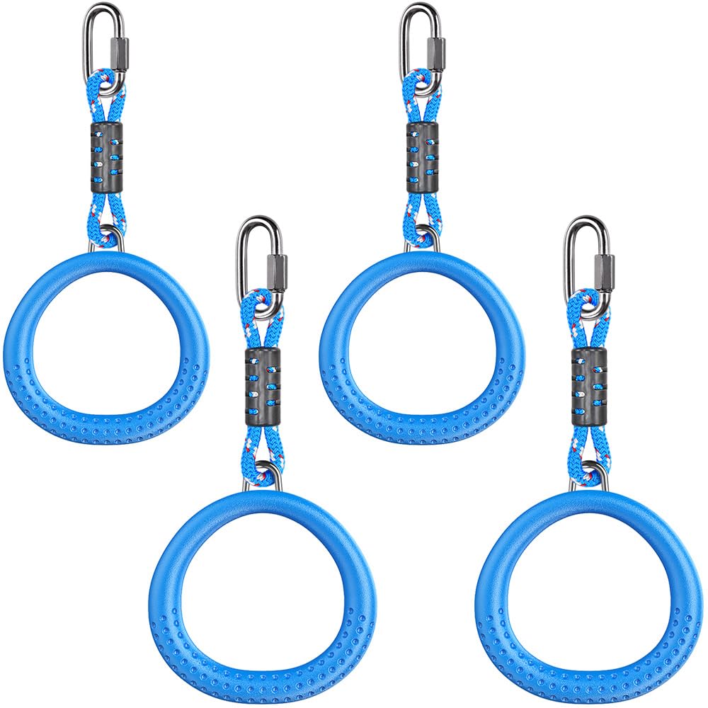 Dolibest Trapeze Ring, 4 Pack Swing Set Gym Ring Round Monkey Bar Handle Grip with 29cm Rope Carabiner for Outdoor Playground Obstacle Course Playset