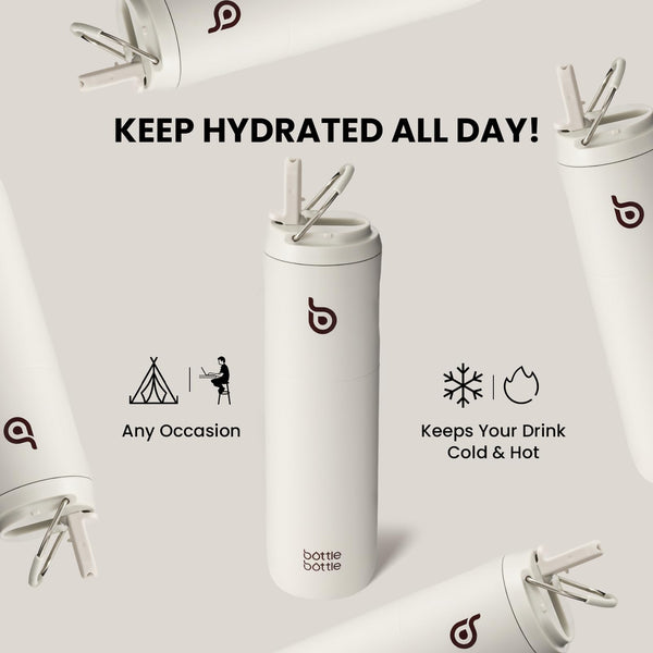 Insulated Water Bottle 700ml(24oz) with Straw, Lid, and Handle - Stainless Steel Sports Travel Gym Bottle for Men and Women (Skiing)