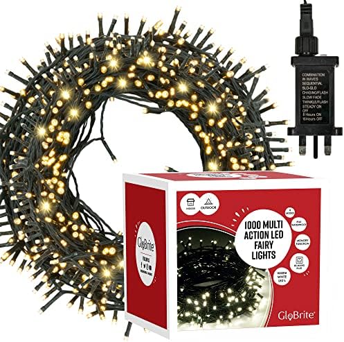 GloBrite Fairy Lights 1000 LED - Christmas Lights with 8 Modes Function for Christmas Tree Outdoor Lights Christmas Lights Garden Lights Christmas Tree Decorations - White