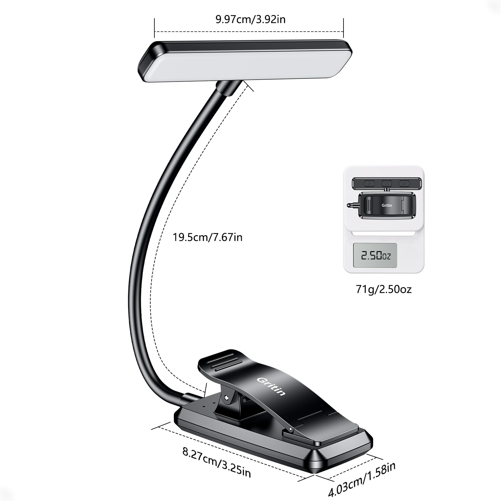 Gritin 19 LED Book Light, Reading Light Book Lamp for Reading at Night with Memory Function, 3 Eye-Protecting Modes -Stepless Dimming, Long Battery Life, 360° Flexible Lamp for Bed,Tablet