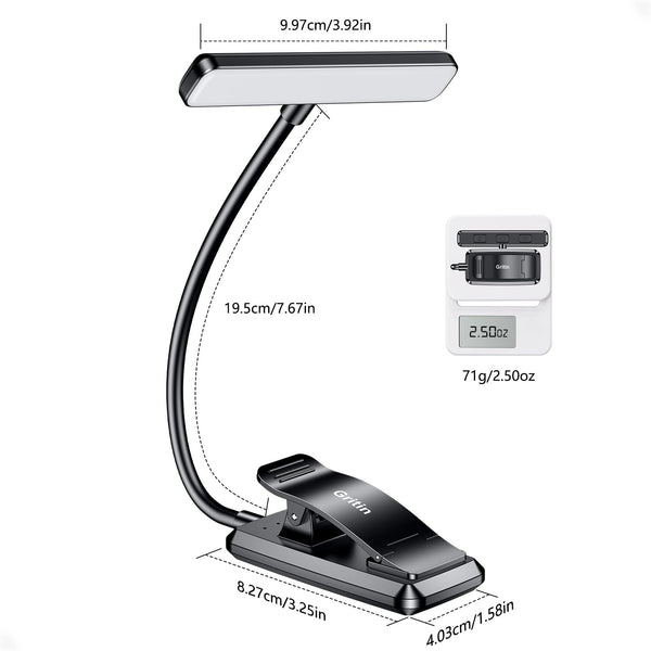 Gritin 19 LED Book Light, Reading Light Book Lamp for Reading at Night with Memory Function, 3 Eye-Protecting Modes -Stepless Dimming, Long Battery Life, 360° Flexible Lamp for Bed,Tablet