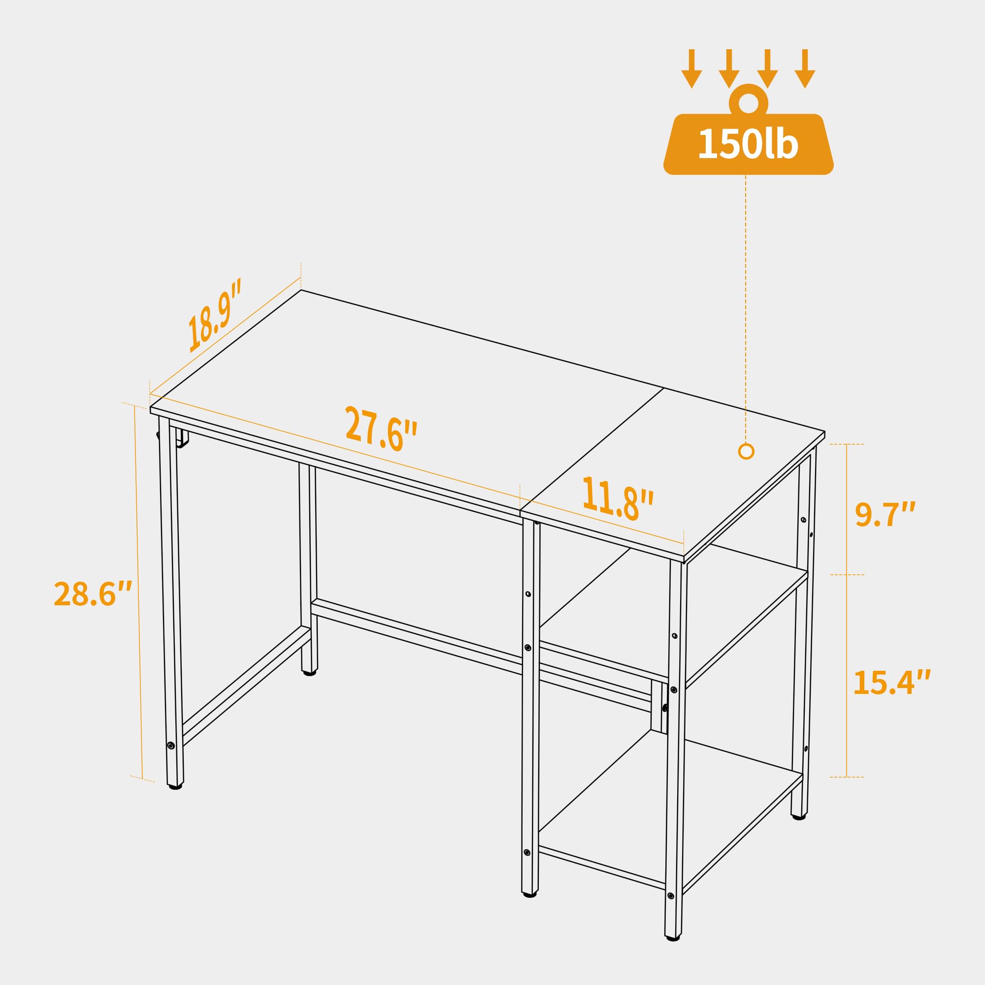 CubiCubi Computer Desk with Monitor Stand and Storage Shelves, 120cm Home Office Desk Study Writing Table, White