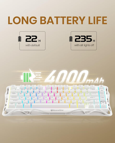 GravaStar Mercury K1 Lite 75% Gaming Keyboard, 2.4GHz/BT/Wired Tri-Mode Wireless Keyboard, Gasket Hot Swappable Mechanical Keyboard, Pre-lubed Linear Switches, RGB Backlit (Transparent Black)