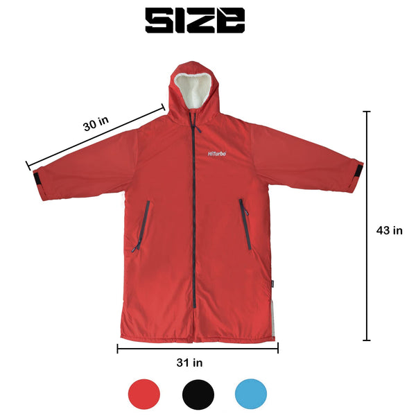 Hiturbo Waterproof Adult Changing Robe: Windproof Warm Swimming Robe Oversized Coat Surf Poncho with Fleece Lining Red