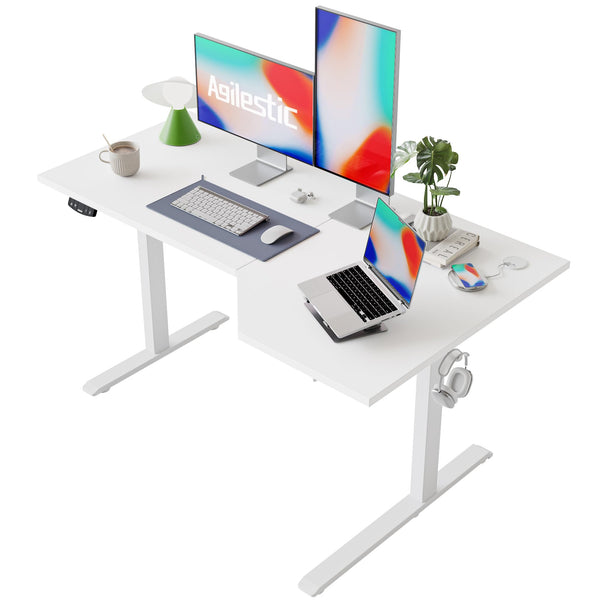 Agilestic L-Shaped Electric Standing Desk, 140cm Height Adjustable Sit-Stand Desk for Home Office, Ergonomic Computer Desk with Spliced Board, White