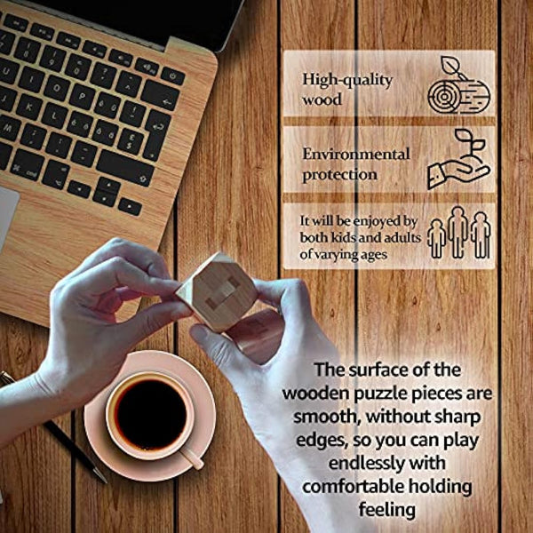 Holzsammlung Set of 9 3D Wooden Brain Teaser Puzzles, IQ Challenge Puzzle Games, Small Logic Mind Puzzle Box Toy Removing Assembling Lock Puzzle Gift Set for Adults Teenagers Kids, 1.8inch 4.5cm