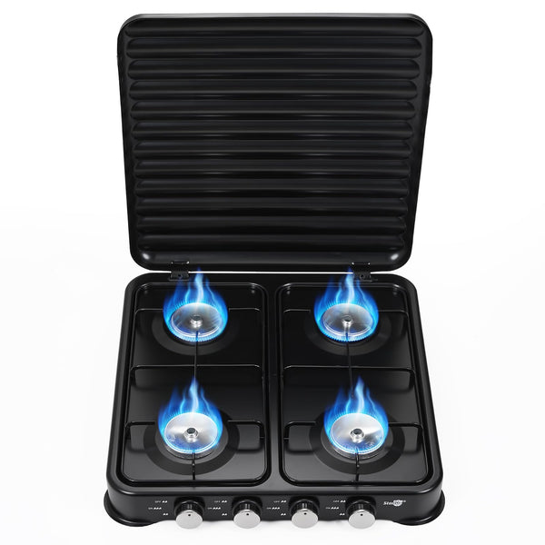 Warmiehomy Camping Gas Stove, Single Burner Portable Gas Stove, 2200W Gas Hob Cooker with Lid, Propane Camp Stoves for Camping, Garden, Travel, Outdoor Cooking