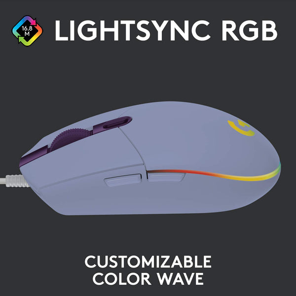 Logitech G203 LIGHTSYNC Gaming Mouse with Customizable RGB Lighting, 6 Programmable Buttons, Gaming Grade Sensor, 8K DPI Tracking, Lightweight - Lilac
