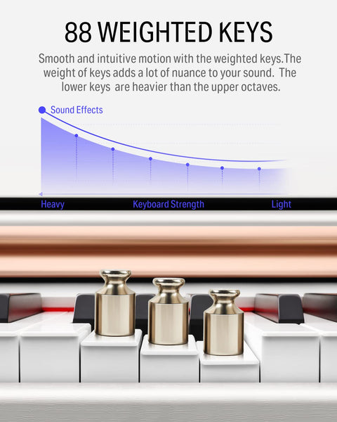Donner Digital Piano 88 Key Weighted DDP-100 88-Key Weighted Action Digital Piano, Beginner keyboard piano Bundle with Furniture Stand, Power Adapter, White