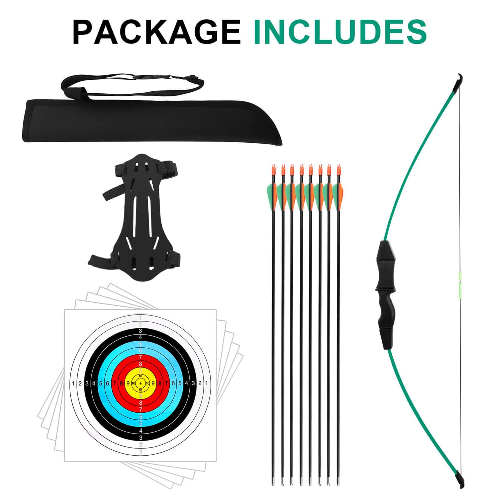 Dostyle Recurve Bow and Arrows Set Teenagers Archery Beginner Gift for Outdoor Archery Training (Green)