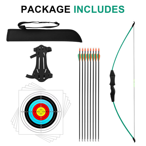 Dostyle Recurve Bow and Arrows Set Teenagers Archery Beginner Gift for Outdoor Archery Training (Green)