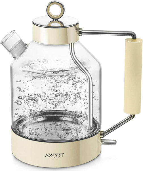 Electric Kettle, ASCOT Glass Electric Tea Kettle 1.5L 2200W Tea Heater & Hot Water Boiler, Borosilicate Glass, BPA-Free, Auto Shut-Off, Boil-Dry