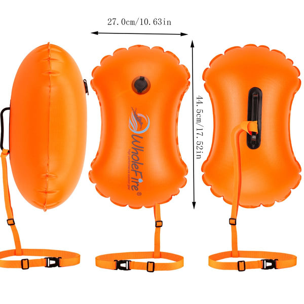 WholeFire 20L Swim Buoy Waterproof Inflatable Dry Bag Swim Safety Float for Water Sports, Open Water Swimmers, Triathletes, Kayakers and Snorkelers