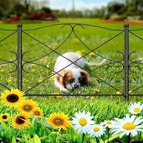 Amagabeli Garden Home Decorative Metal Garden Fence Panels 60CM(H) X3M(L) Outdoor Rustproof Metal Garden Fencing Panels Border Landscape Wire Folding