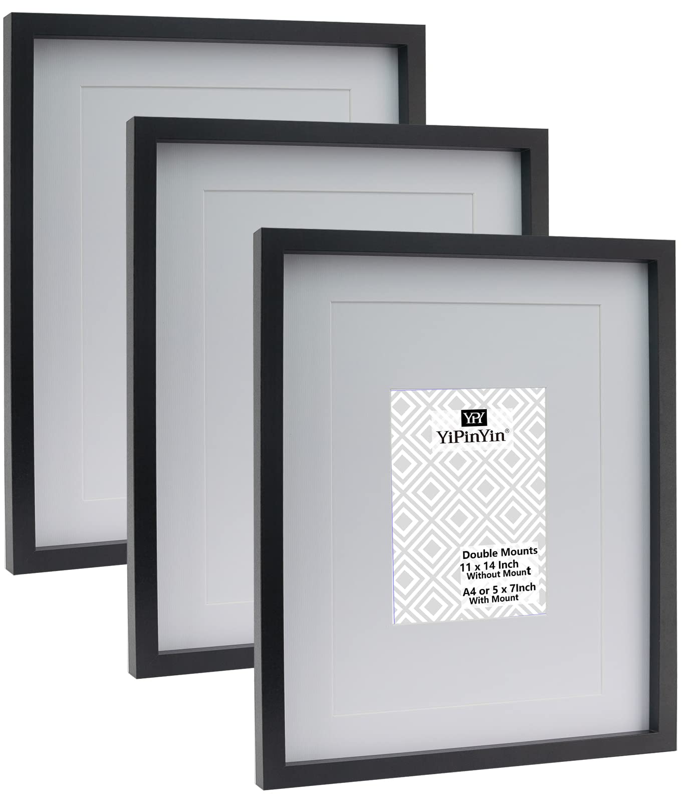 Black 50x70cm Boxed Picture Frames Set of 3 with Mounts for 40x60cm, 70x50cm poster frame with Acid Free mount for 40x60cm photo (Black 3Pack)