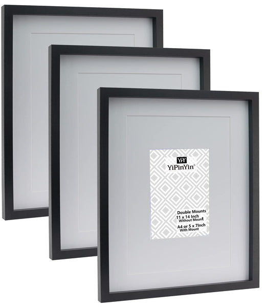 Black 50x70cm Boxed Picture Frames Set of 3 with Mounts for 40x60cm, 70x50cm poster frame with Acid Free mount for 40x60cm photo (Black 3Pack)