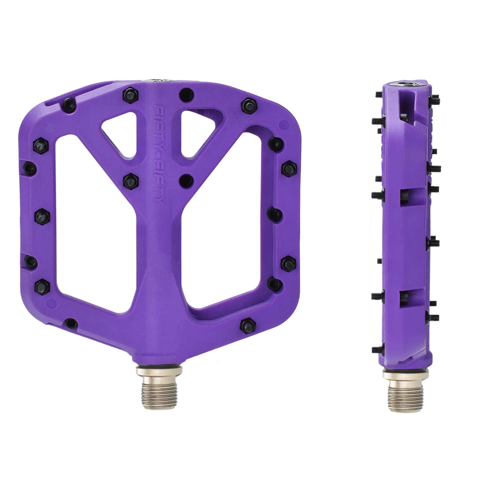 FIFTY-FIFTY Mountain Bike Pedals, Non-Slip MTB Nylon Composite, 9/16" Bicycle Pedals, Lightweight and Wide Flat Platform (Purple)