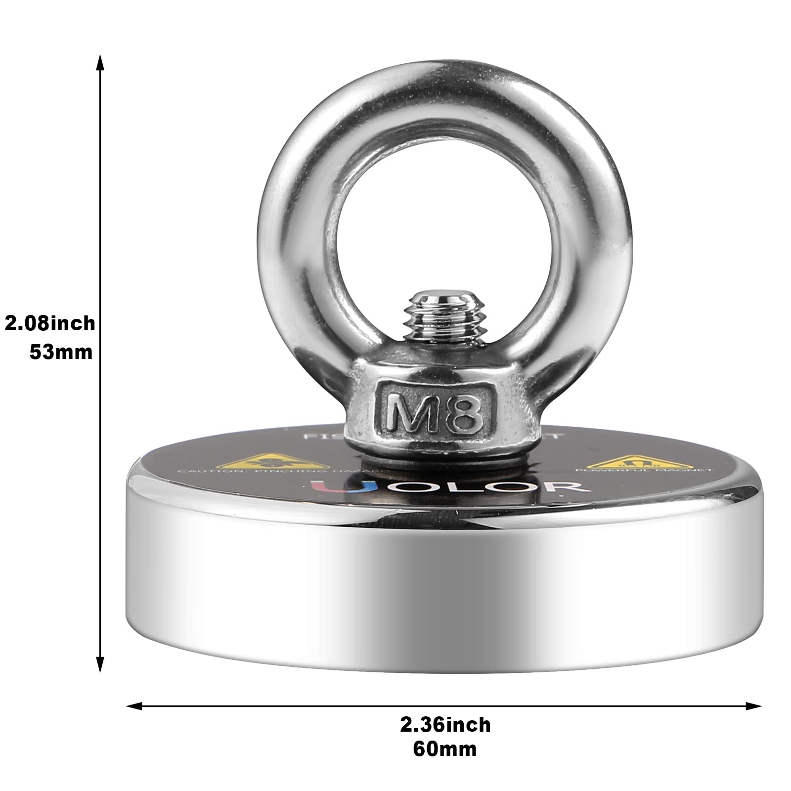 Uolor Magnet Fishing Kit with Rope 20M(66ft), N52 Super Power 160KG(353LB) Pulling Force Round Neodymium Eyebolt Fishing Magnet for Magnet Fishing and Salvage in River - Diameter 60MM