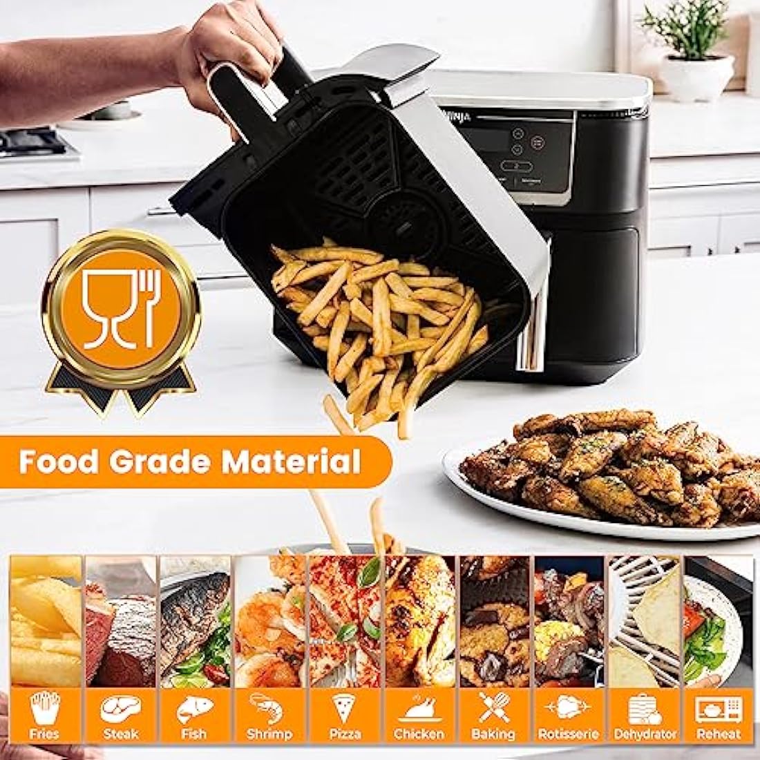 GWYXC Air Fryer Grill Pan for Ninja Foodi AF400UK 9.5L 6 in 1 AF500UK 10.4L 7 in 1 DualZone 2 Drawers Air Fryer, Replacement Air Fryer Crisper Plate Grill Plate Tray Accessories, Dishwasher Safe