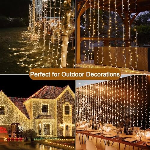 yowin Curtain Lights 600 LED 6m x 3m Gazebo Lights Mains Powered with Timer, 8 Modes Curtain Fairy Light Outdoor Waterproof Wall Hanging Light for Pergola Indoor Bedroom Wedding Garden Decorations