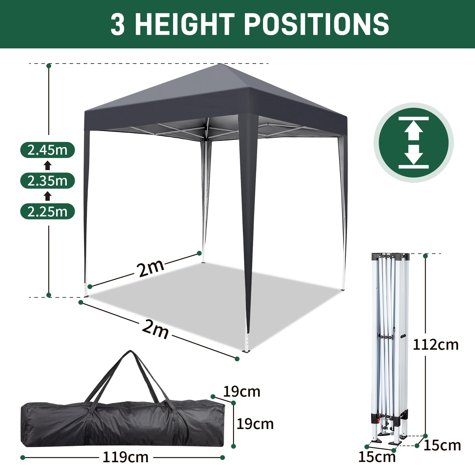 Bonnlo Pop Up Gazebo with Sides 3m x 3m, Easy Setup Instant Outdoor Canopy, Folding Garden Gazebo, Party Tent Grey