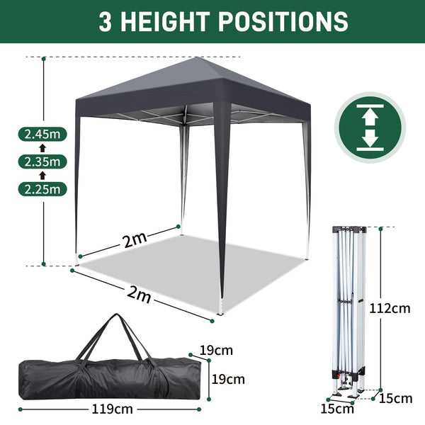 Bonnlo Pop Up Gazebo with Sides 3m x 3m, Easy Setup Instant Outdoor Canopy, Folding Garden Gazebo, Party Tent Grey